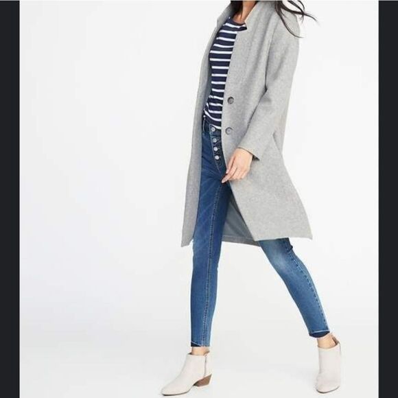 Old Navy Brushed Knit Long Line Coat Size Large Gray Wool Blend Classic Winter - Picture 9 of 10